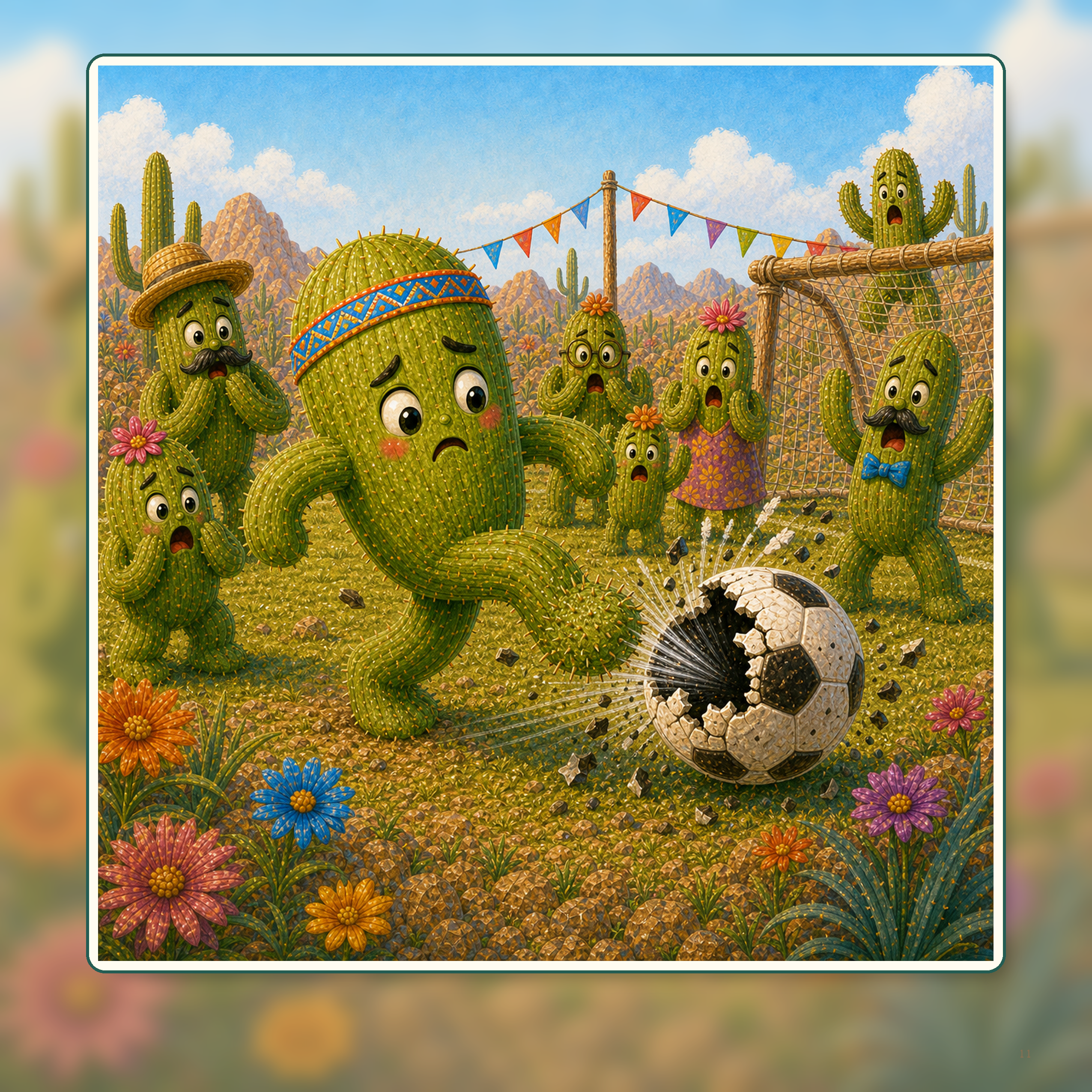 A funny soccer scene from Cactus Kicks where the ball pops.